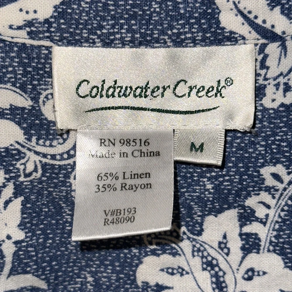 COLDWATER CREEK Linen Blend Floral Snap Front Shacket/Blouse Top Size M - Picture 2 of 7